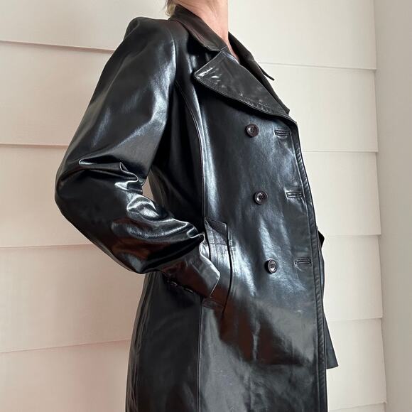 Vintage Black Leather Double Breasted Coat by bebe Size L - Picture 3 of 16